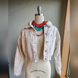 Stoosh Vintage Denim Cropped Fleece Lined Jacket